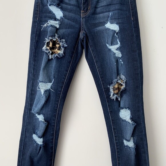 KanCan Skinny Jeans Animal Print Patch Distressed Blue 25 - Picture 5 of 10